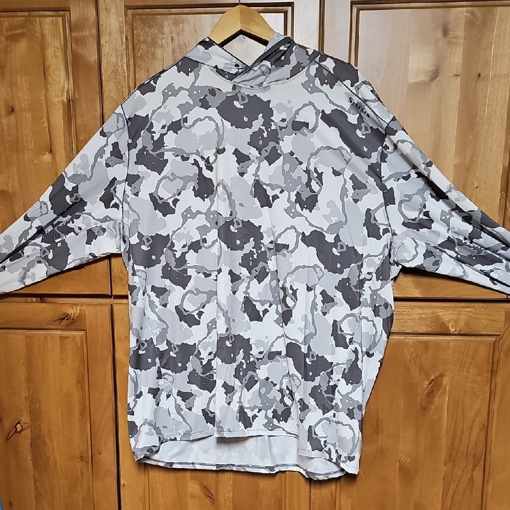 Simms SolarFlex XXL SunProtection  Gray Camo Fishing Hoodie
